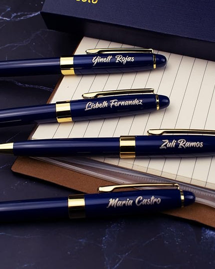 Ancolo Personalized Fancy Pens Quality Advertising Buesiness Gift Office Writing Set- Engraved with Your Message Name Company Team Name, Phone Number Perfect for Business Men 5 Pens/BOX