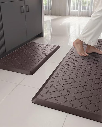 Kitchen Mats for Floor 2 Piece - Anti Fatigue Mats for Kitchen Floor - Non Slip Cushioned Rugs for Standing, Office, Sink, Laundry, Chocolate