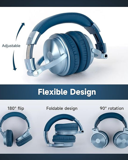 OneOdio Bluetooth Over Ear Headphones, 110 Hrs Wireless/Wired Stereo Sound Foldable Headsets with Deep Bass 50mm Neodymium Drivers for PC/Phone/Tablet - Studio Wireless Pro C, Sky Blue