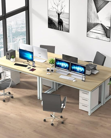 NSdirect 63" Computer Desk,Large Home Office Desk Wide Workstation 1 inch Thicker Tabletop for Writing,Games and Home Work PC Desk Modern Finish Wood Board and Sturdy Steel Legs,Oak+White