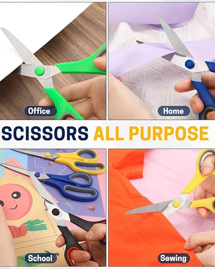 BURVAGY 8" Multipurpose Scissor Bulk 48 Pack, Comfort Grip Handles Ultra Sharp Blade Shears Stainless Steel Scissors for Office Home, All Purpose Scissors