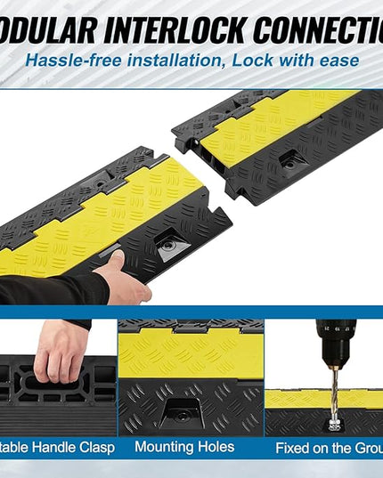 VEVOR Cable Protector Ramp, 2 Channel, 22000 lbs/axle Capacity Heavy Duty TPU Wire Cord Cover Ramp Hose Protector Driveway, Traffic Speed Bump w/TPR Flip-Open Top Cover, for Indoor & Outdoor
