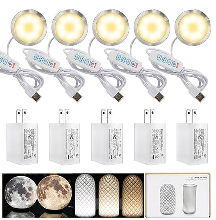 5Pcs LED Lamp Kit 001 Three Colors and UL 5V1A USB Charger for Bambu Lab H2D/X1/P1P/A1 mini Makerworld for anycubic Makeronline 3D Printer Light DIY Hardware Model Spare Parts, 3000K Warm Light