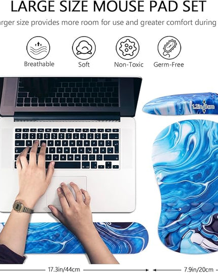 Mouse Pad Wrist Support, Laokiiy 2 in1 Keyboard Wrist Rest+ Ergonomic Mouse Pad, Non-Slip Wrist Rest for Computer Keyboard, Made Easy Typing & Relieve Wrist Pain Ocean Blue