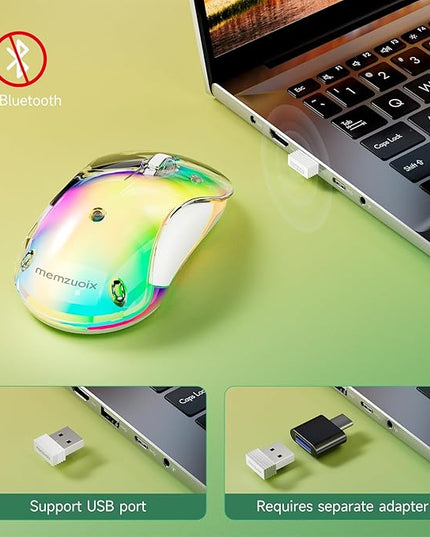 memzuoix 2.4G LED Wireless Mouse, Rechargeable Ergonomic Mouse with Detachable Cover, 1400 DPI Portable Optical Computer Mouse with USB Receiver for Laptop, PC, Desktop and MacBook, 5 Buttons-Yellow