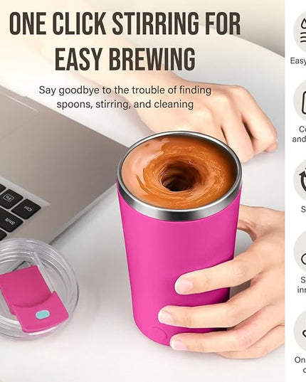 hatisan Self Stirring Coffee Mug With Lid Electric High Speed Self Stirring Mug 400ml Rechargeable Detachable Stainless Steel Self Stirring Cup for Coffee, Milk, Cocoa Christmas Gift(Rose red)