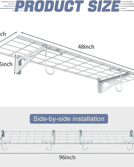 WALMANN 2-Pack Garage Wall Shelves, 1 x 4 ft/12 * 48 inch Wall Mounted Storage Shelves for Garage Heavy Duty Floating Shelf, Holds Up to 220 lbs(White)