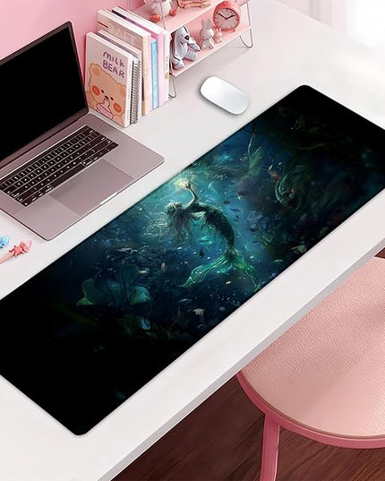 Mystical Mermaid Extra Large Gaming Mouse Pad, Desk Mat, Non-Slip Rubber Base, MousePads for School, Work, Home Accessories Decor Gifts 31.5" x 11.8"