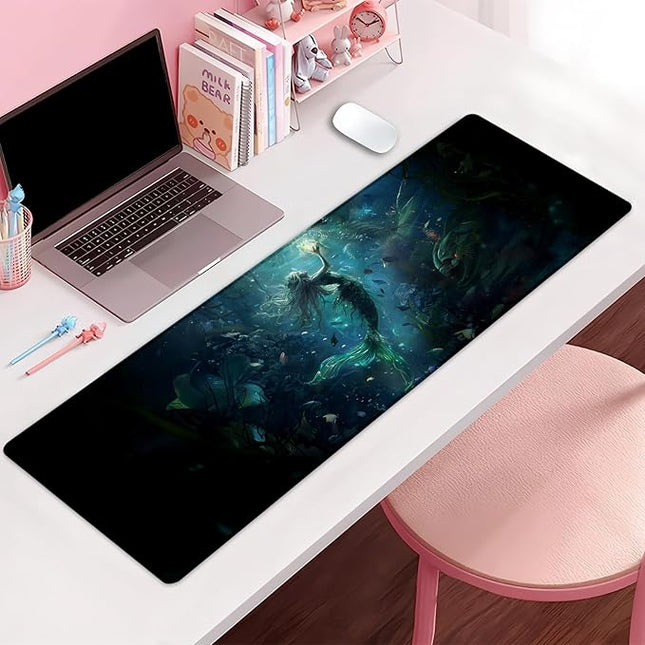 Mystical Mermaid Extra Large Gaming Mouse Pad, Desk Mat, Non-Slip Rubber Base, MousePads for School, Work, Home Accessories Decor Gifts 31.5" x 11.8"