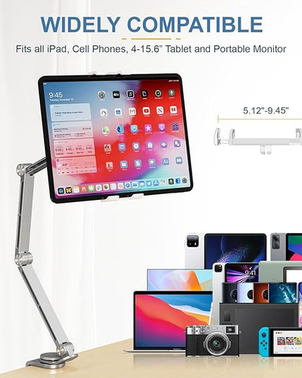 Houele Tablet Stand Holder, Adjustable Foldable Tablet Arm iPad Desk Mount with 360°Rotate Base, Phone Holder iPad Stand for Desk and Bed, Compatible with Tablets, Phones or Other 4-15.6" Device