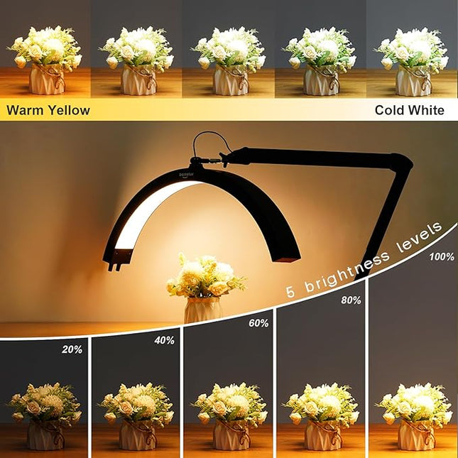 LED Half Moon Light with Desk Clamp, 30W Bright 288PCS LEDs, Metal Swing Arm for Beauty, Nail Art, Makeup, Facial Care, Tattoos, Sewing and Hand Craft DIY(Black)