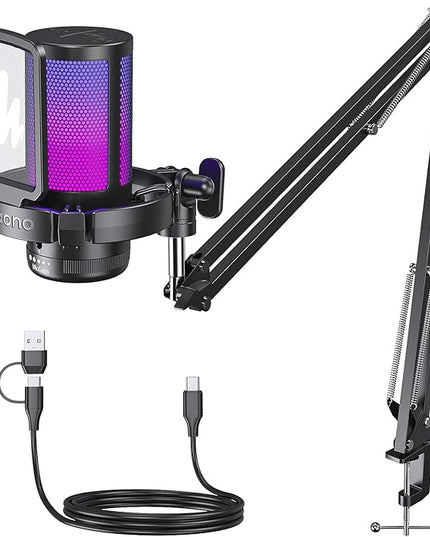 MAONO Gaming USB Microphone, Noise Cancellation Condenser Mic with Mute, Gain, Monitoring, Boom Arm Mic for Streaming, Podcast, Twitch, YouTube, Discord, PC, Computer, PS4, PS5, Mac, GamerWave DGM20S