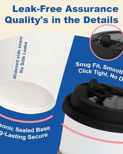 Coolcap 20 oz 300 Pack Coffee Cups with Lids and Sleeves, Straws, Hot Disposable To Go Travel Paper Cups Bulk for Office, Home Coffee Bar Accessories, Chocolate, Cocoa, Beverage (White)