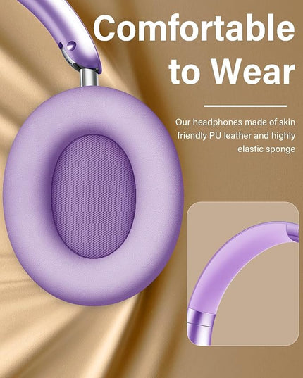 Wentronic Y05 Bluetooth Headphones Wireless Over Ear Noise Cancelling with Microphone 48 Hours Playtime, High Sound Quality Foldable Soft Earpads Headphones for Travel-Purple