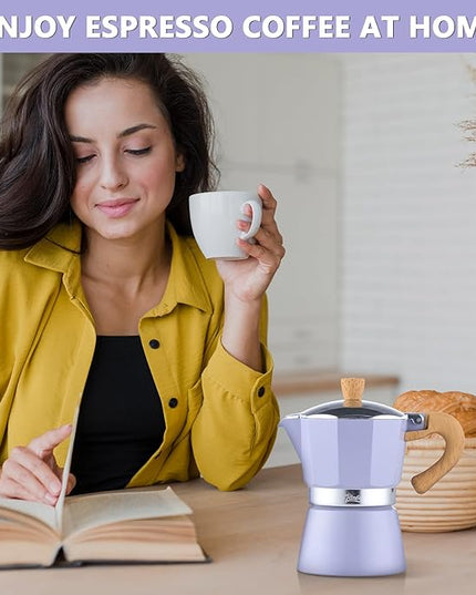 Bincoo Cute Espresso Maker Stovetop - Small Moka Pot 2 Espresso Cups/120ML,Espresso Pot Italian Coffee Maker for Home Camping Cafe Office (Purple)