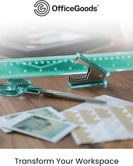 OfficeGoods 3 Piece Acrylic Desk Set - Includes Ruler, Staple Remover, Scissors - Functional & Elegant Desk Accessories - Stationery Tools for Home, Office, and School - Green with Silver Metal
