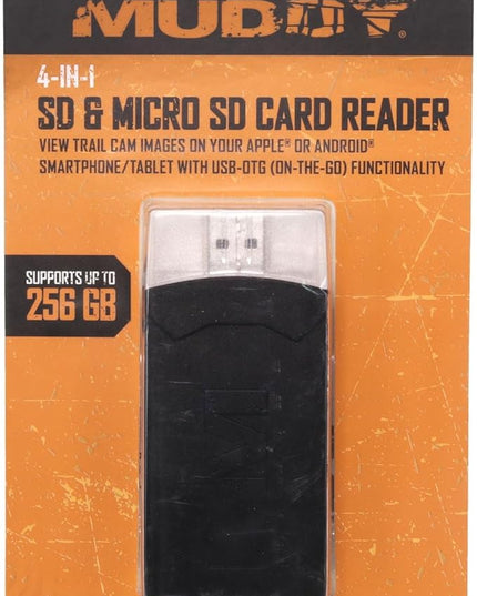 MUDDY 4-in-1 Multi Card Reader for Trail Camera Image and Video Viewing with OTG Support and Apple and Android Compatibility (Black)
