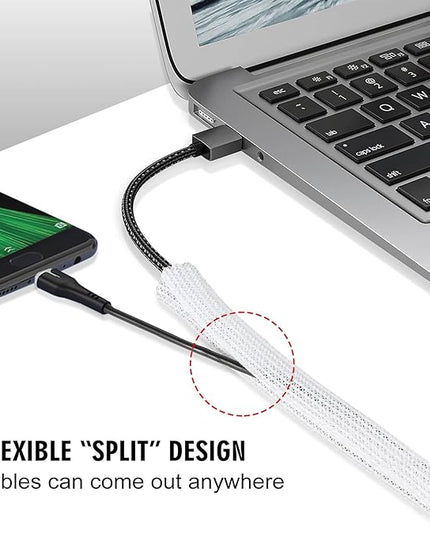 25ft - 1/2 inch Cord Protector Cable Sleeve Split Wire Loom Tubing for Power Cord Audio USB Cable, Cord Sleeve Cable Management for TV Computer, Cord Protectors from Pets Chewing, White