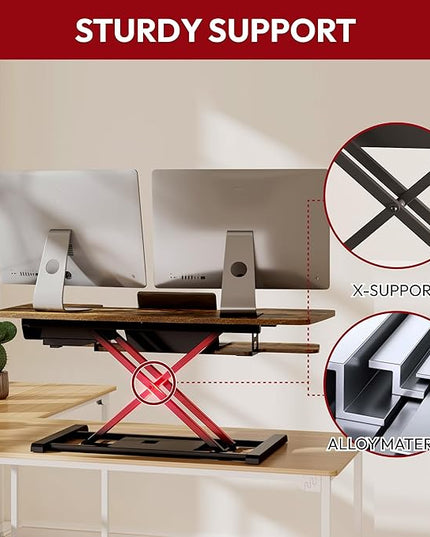 SANODESK Standing Desk Converter with Electric Motor 40" Height Adjustable Riser for Office Home,Dual Monitor and Laptop Workstation with Large Keyboard Tray, Rustic Color