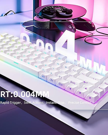 Mer68 LITE Wired 68 Keys, Magnetic Switch Mechanical Keyboard, 8KHZ Polling Rate/Latency As 0.125MS/64KHZ All Keys Scan Rate/ARGB, Hot Swappable Gaming Keyboard(White)