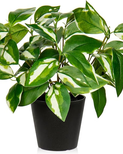 Oairse Artificial Plants Indoor Small Fake Plants in Pots Faux Pothos N‘ Joy Potted Plant Fake Indoor Plants with Black Pots for Bathroom Living Room Office Desk Shelves
