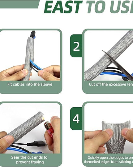 Split Wire Loom Tubing, Cable Protector Sleeve, Braided Cable Management for TV/Computer/Home Theater/Engine Bay, Cord Protectors from Pets No Chew (Grey, 1/2"-25ft)