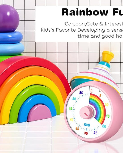 Visual Timer for Kids, 60-Minute Countdown Timer for Classroom Office Kitchen, Desk Timer Kids Time Management Tools with Silent Operation, Pomodoro Time Rainbow Pattern (Pink)