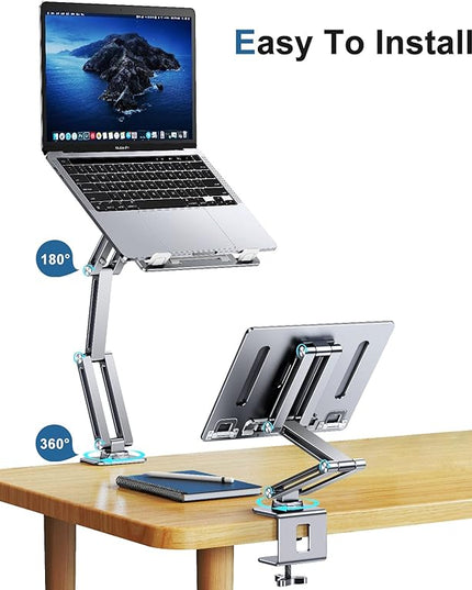 Laptop Mount for Desk, Tablet Arm Mount with 360° Rotating, Aluminum Laptop Tray Adjustable, Foldable Computer Stand/Holder, Fit for 11-17 Inch Laptops (Silver)