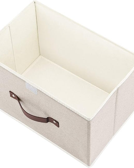 TYEERS Foldable Storage Boxes with Lids 5 Pack Fabric Storage Bins with Lids, Closet Organizers for Clothes Storage, Room Organization, Office Storage, Toys - Beige