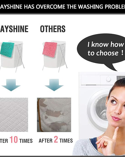 MAYSHINE Plush Shaggy Chenille Bath Mat | Extra Soft, Super Absorbent, Non-Slip Bathroom Rug | Fluffy Microfiber, Area Rug Sets for Bathroom Floor, Kitchen, Living Room | 32"x20" | Black