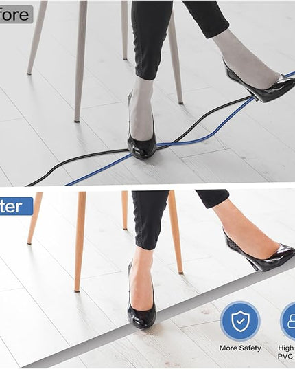 Floor Cord Cover Self Adhesive Cord Hider Floor Extension Cord Covers for Floor Power Cord Protector Cable Management Prevent Cable Trips Cable Cavity 0.51" W x 0.31" H (Grey, 10Ft)