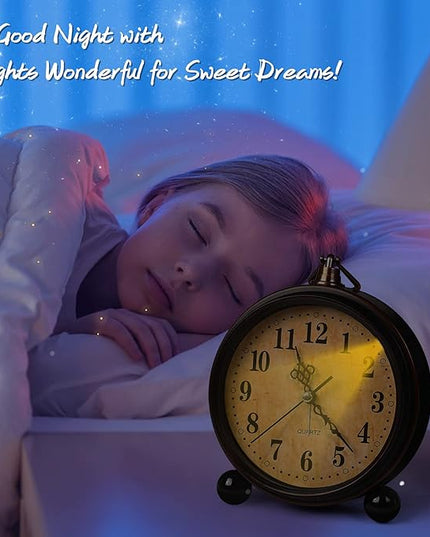 RODH Battery Alarm Clock,Night Light,Vintage Hangable Super Silent Non Ticking Analog Table Clock for Bedroom Bedside, Desk,Shelf