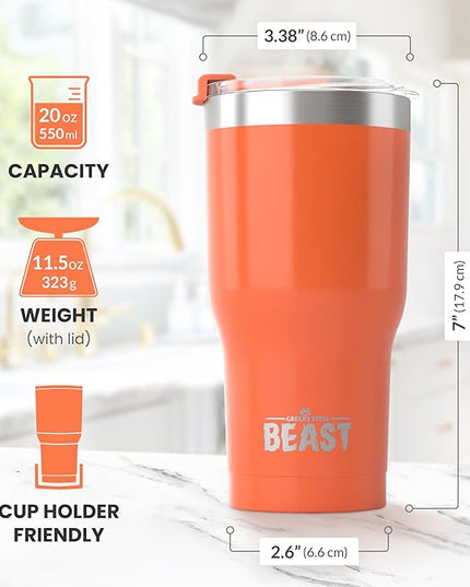Beast 20 oz Tumbler Stainless Steel Vacuum Insulated Coffee Ice Cup Double Wall Travel Flask (Orange)