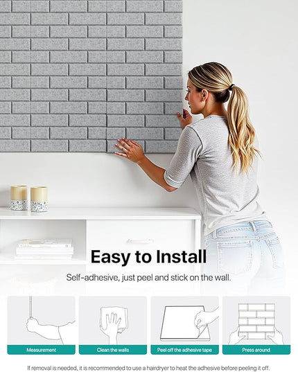 Soundproof Wall Panels Self-adhesive, 18 Pack Acoustic Panels Sound Absorbing Panel High Density Brick Wall Panel for Walls, Office,Reccording Studio, Ceiling 12" X 12" X 0.4" Gray