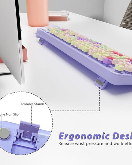 Wireless Typewriter Keyboard and Mouse - Wireless Keyboard with Silent Mouse, Cute Retro Keyboard Mouse Combo, 2.4G USB Computer Keyboard and Mouse for Windows Laptop/Desktop/PC(Purple)