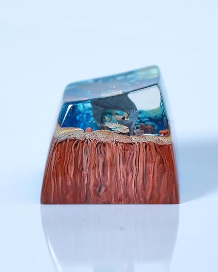 Shark Artisan Keycap Earthy Brown and Deep Blue Ocean R1 SA Profile Custom Sea Creatures Keycaps 1U ESC Handmade Gaming Resin Key Cap Cherry MX Switch Compatible Mechanical Keyboard Sea Lover Gift