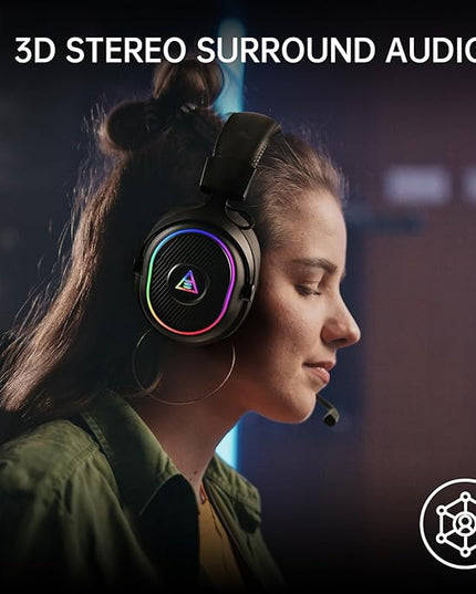 EKSA 2.4GHz Wireless Gaming Headset for PS5,PS4,PC,Switch,Mobile,Mac, Bluetooth Gaming Headphones with Detachable Microphone, RGB, 30ms Latency, 50H Battery, Stereo Sound Headset for Xbox