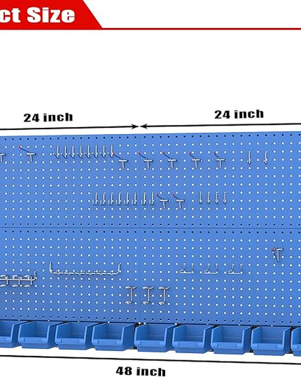 Ultrawall Pegboard Wall Organizer, Blue Metal Peg Board Panels, Garage Storage System with Hooks and Storage Bins, 59pcs
