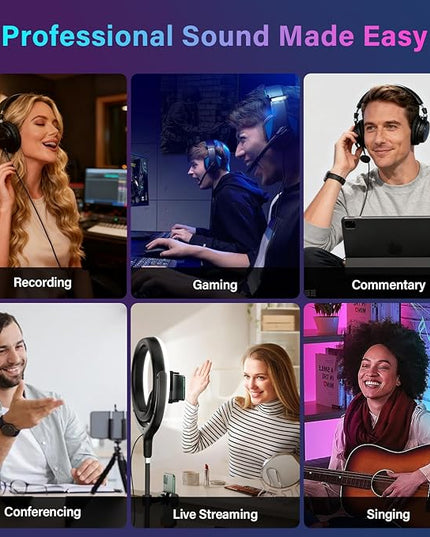 USB Microphone, Computer Condenser Mic with Noise Cancellation, Echo Mode, RGB Lighting, Mute Button, Plug & Play Gaming Mic for PC, Mac, PS5, Streaming, Recording, Podcasting & Online Meetings