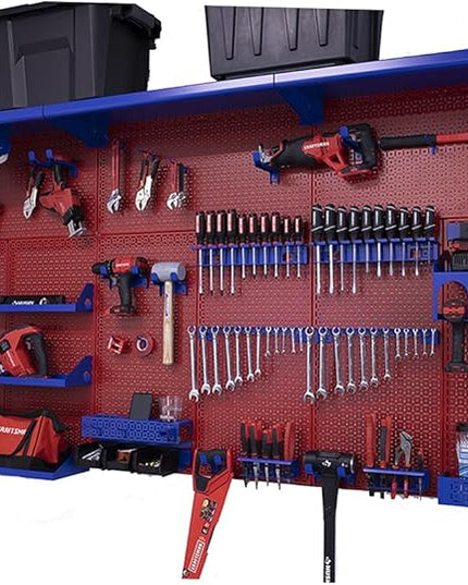 OmniWall Weekend Warrior XL Metal Pegboard Wall Organization System (Red/Blue)
