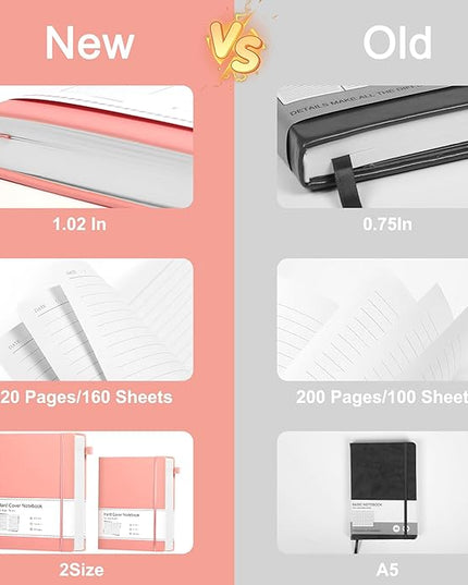 CAGIE Pink Journal Notebook for Women, 320 Pages College Ruled Notebook, 100 Gsm Paper Thick Lined Journal, A5 Hardcover Leather Journals for Writing, 5.7x8.3 In