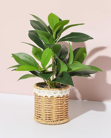 Nubry Fake Plants Artificial Potted Plants with Weaved Pot for Shelf & Table Desk | Perfect for Home Office Bathroom Farmhouse Room Coffee Table Decor 10‘’