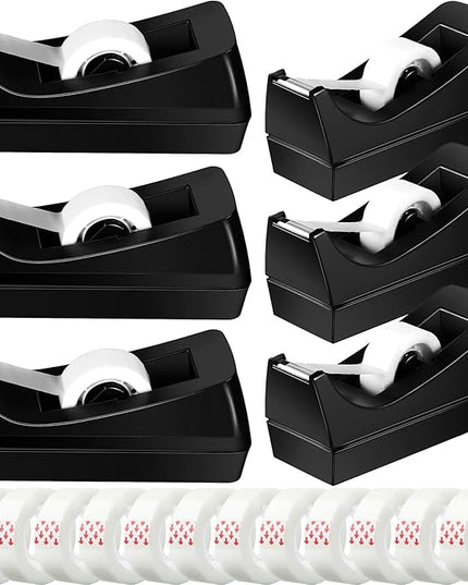 Yahenda 6 Pack Desktop Tape Dispenser Non Skid Base with 0.7 x 985 Inches Invisible Tape Refills Bulk Weighted Roll Dispenser for Office Home School