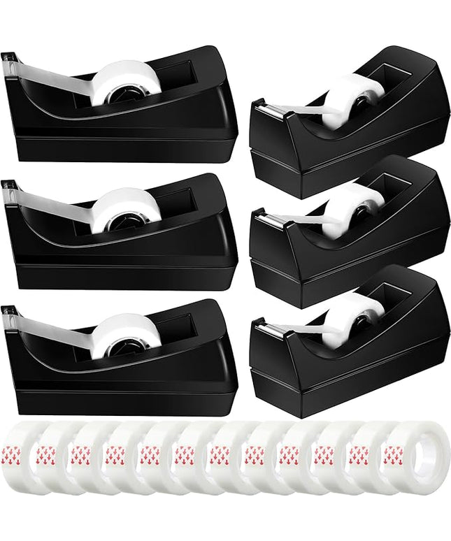 Yahenda 6 Pack Desktop Tape Dispenser Non Skid Base with 0.7 x 985 Inches Invisible Tape Refills Bulk Weighted Roll Dispenser for Office Home School