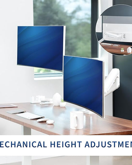 VIVO Heavy Duty Dual Ultra-Wide Monitor Tension Arm for up to 45 inch Screens, Holds 44 lbs per Arm, Premium Desk Mount Monitor Stand for 2 Ultrawides, White, STAND-V200DW