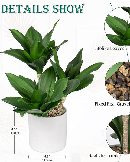 Hollyone Large Artificial Agave Plants Fake Three-Head Agave Succulent Plant Potted 15" Faux Plant in White Pot Succulent Aloe Plant Indoor for Desk Modern Home Decor