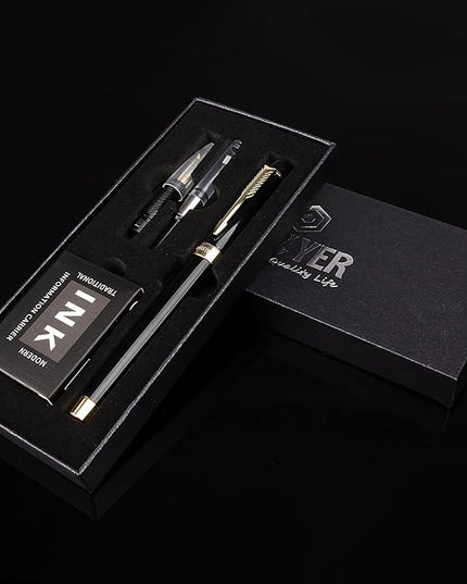 BOCIYER Fountain Pen with Fine Nib & Black Ink, Refillable & Elegant Bent Nib Design, Calligraphy Pens for Writing, Best Fountain Pen for Smooth & Fancy Writing(Grey)
