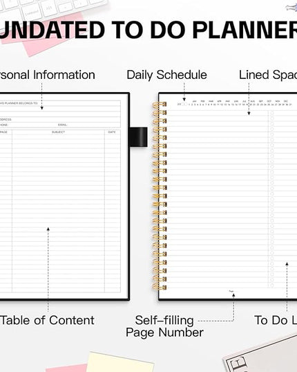 ALLTREE To Do List Notepad Spiral Planner, Daily Task Tracker with Wide Lined Notebooks, Work Planner with Pocket, Pen Loop, 160 Pages, Black (5.5"x8.5")