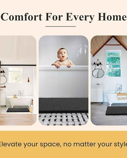 MAYSHINE Plush Shaggy Chenille Bath Mat | Extra Soft, Super Absorbent, Non-Slip Bathroom Rug | Fluffy Microfiber, Area Rug Sets for Bathroom Floor, Kitchen, Living Room | 24"x17" | Charcoal Gray