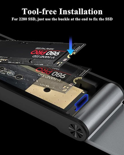 FIDECO M.2 NVMe SSD Enclosure, M.2 NVMe to USB Adapter, USB 3.2 Gen 2 (10Gbps) SSD Reader for M & M+B Key, Sandwich Style Design, Tool-Free Installation, Support UASP and Trim (Grey)